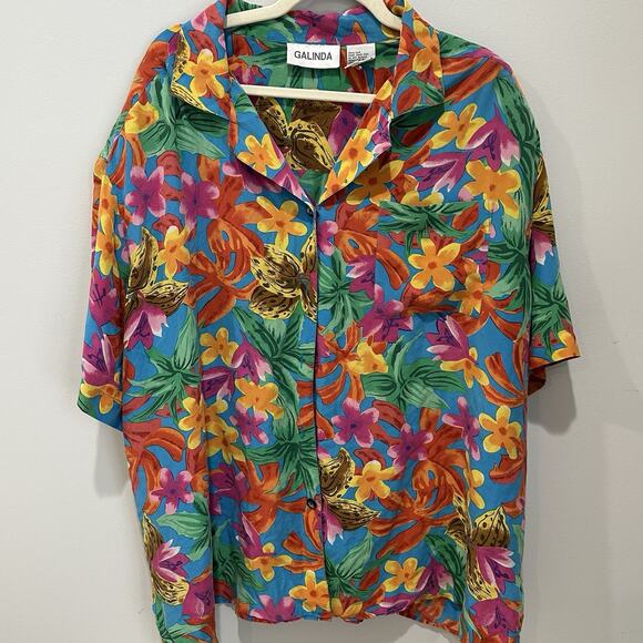 Vtg 80's Galinda Wang Floral Vacation Blouse and Skirt Set 100% Silk Size 3X - Picture 1 of 6
